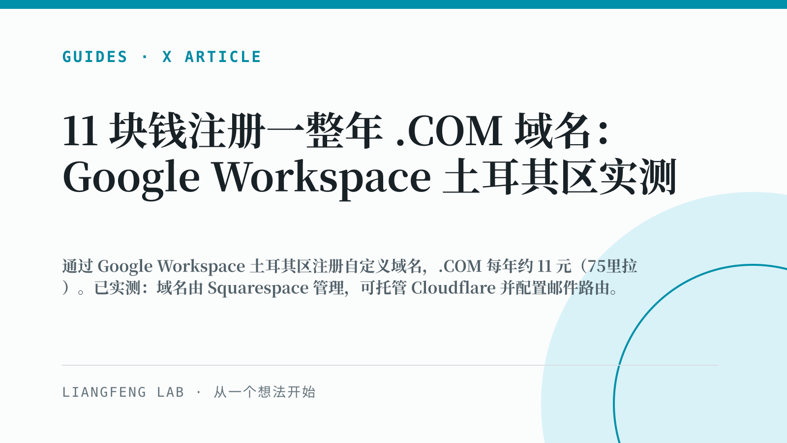 11 块钱注册一整年 .COM 域名：Google Workspace 土耳其区实测 的 X Article 横版封面预览